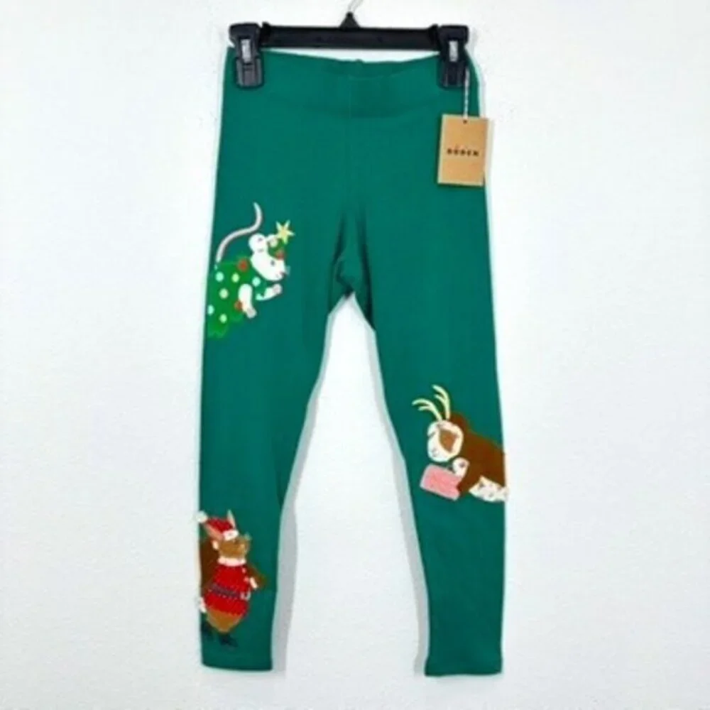 Mini Boden Adorable Holiday Christmas Mouse Animals Santa Presents Leggings - Picture 1 of 8